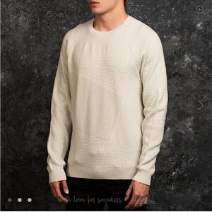 ADIDAS X WINGS + HORNS Men's Beige Patch Crew Knit Sweater Size Large